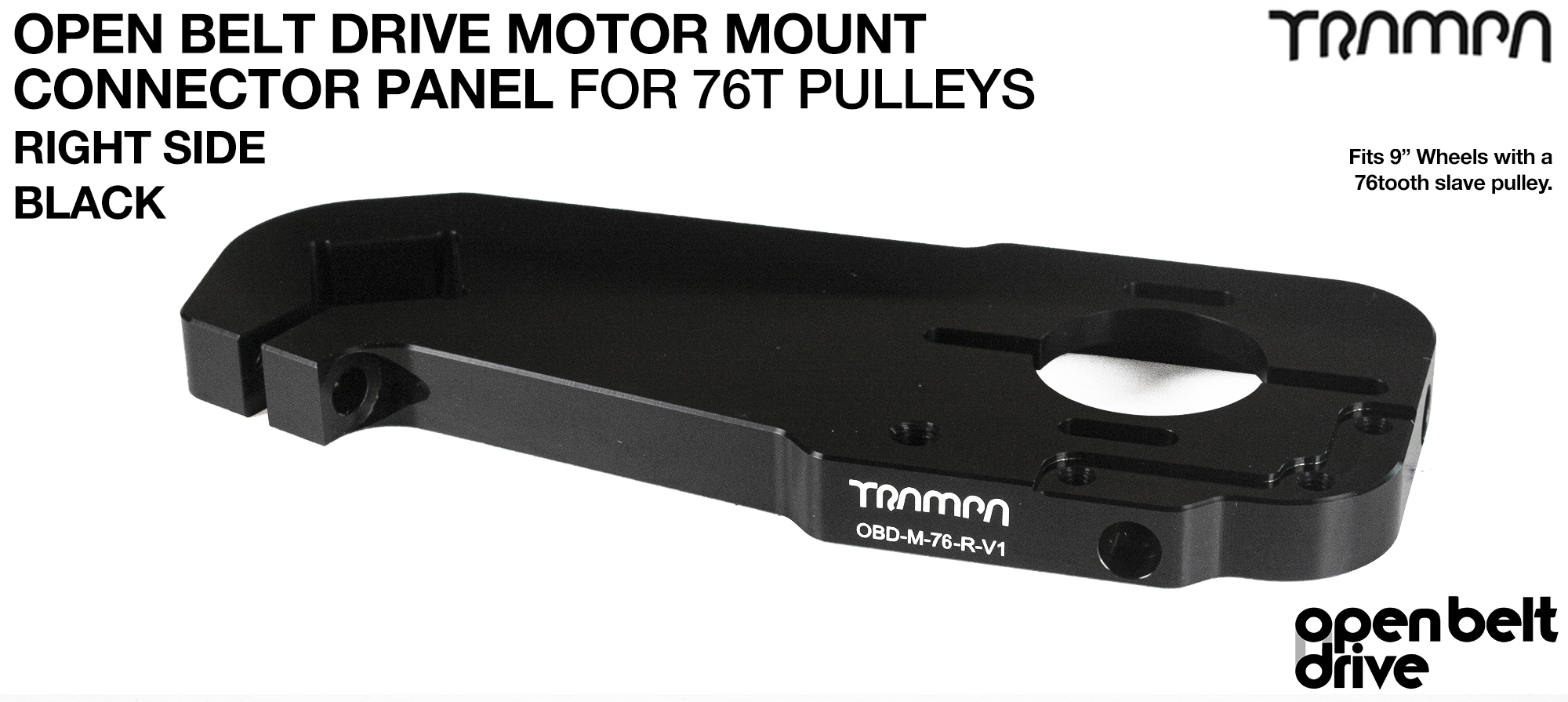 OBD Motor Mount Connector Panel for 76 tooth Pulleys - GOOFY - BLACK