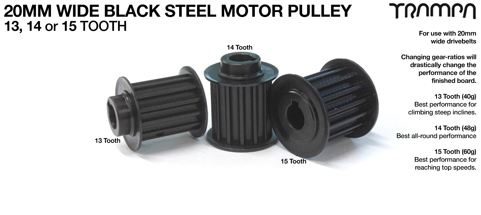 Custom 20mm wide Steel Motor Pulley 13, 14 or 15 tooth