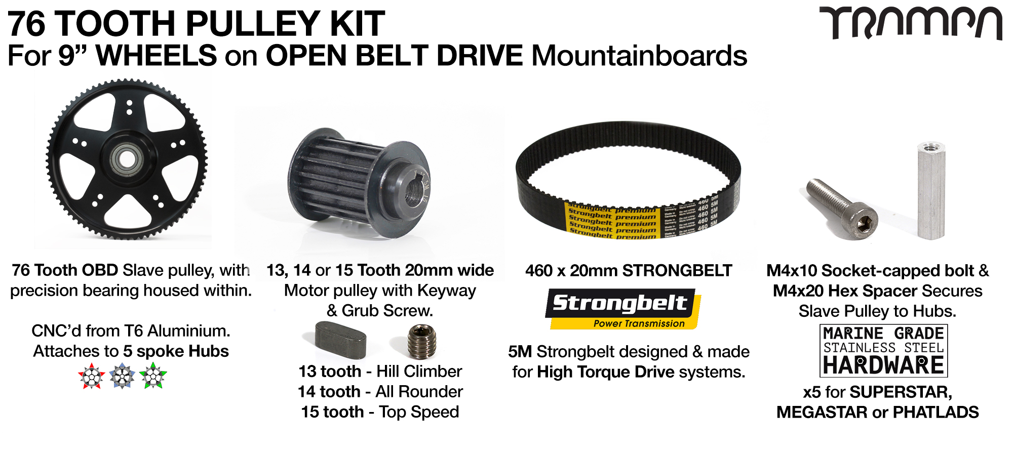 76T OBD Panel with 9 Inch Wheels - 76 Tooth Pulley Kit & 460 x 20mm Belt 