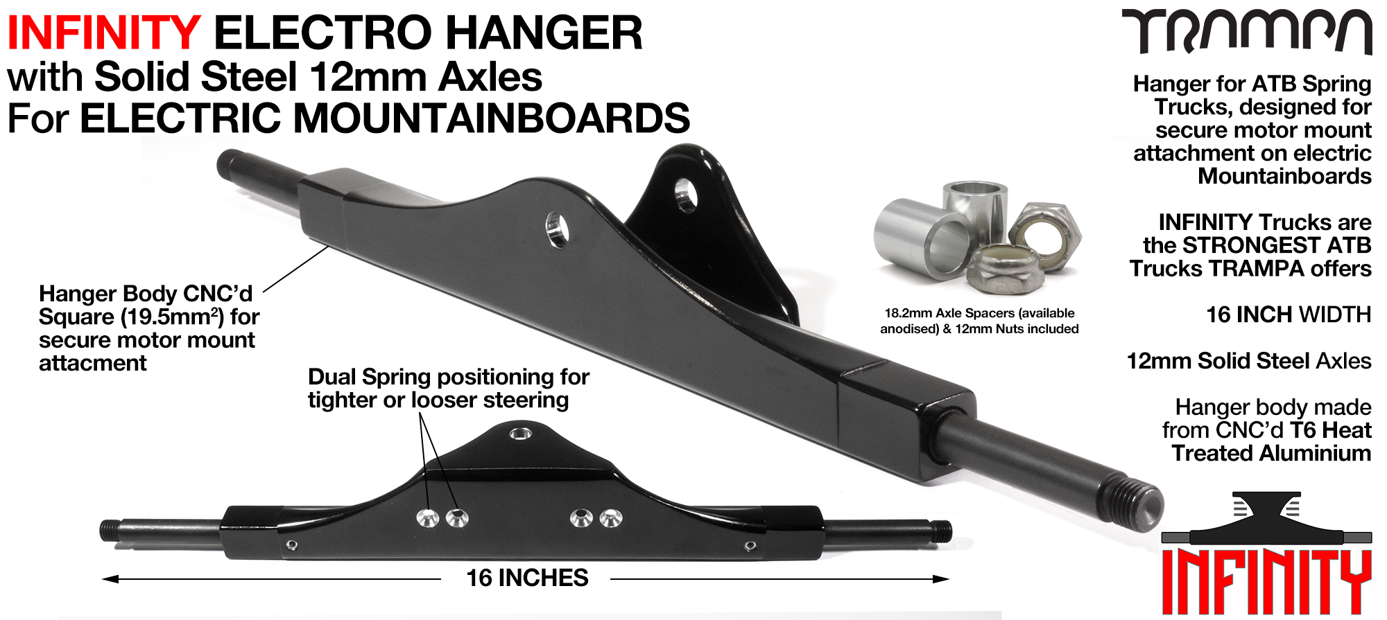 CNC Precision INFINITY E-MTB Hanger - Used in conjunction with all PRO Series Mountainboard Motor Mounts - 16 inch wide 