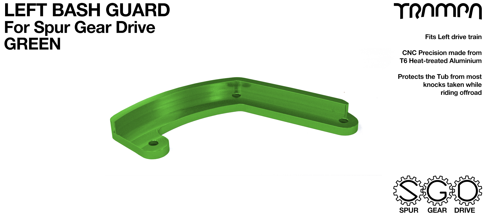 MkII Spur Gear Drive Bash Guard - LEFT Side - GREEN