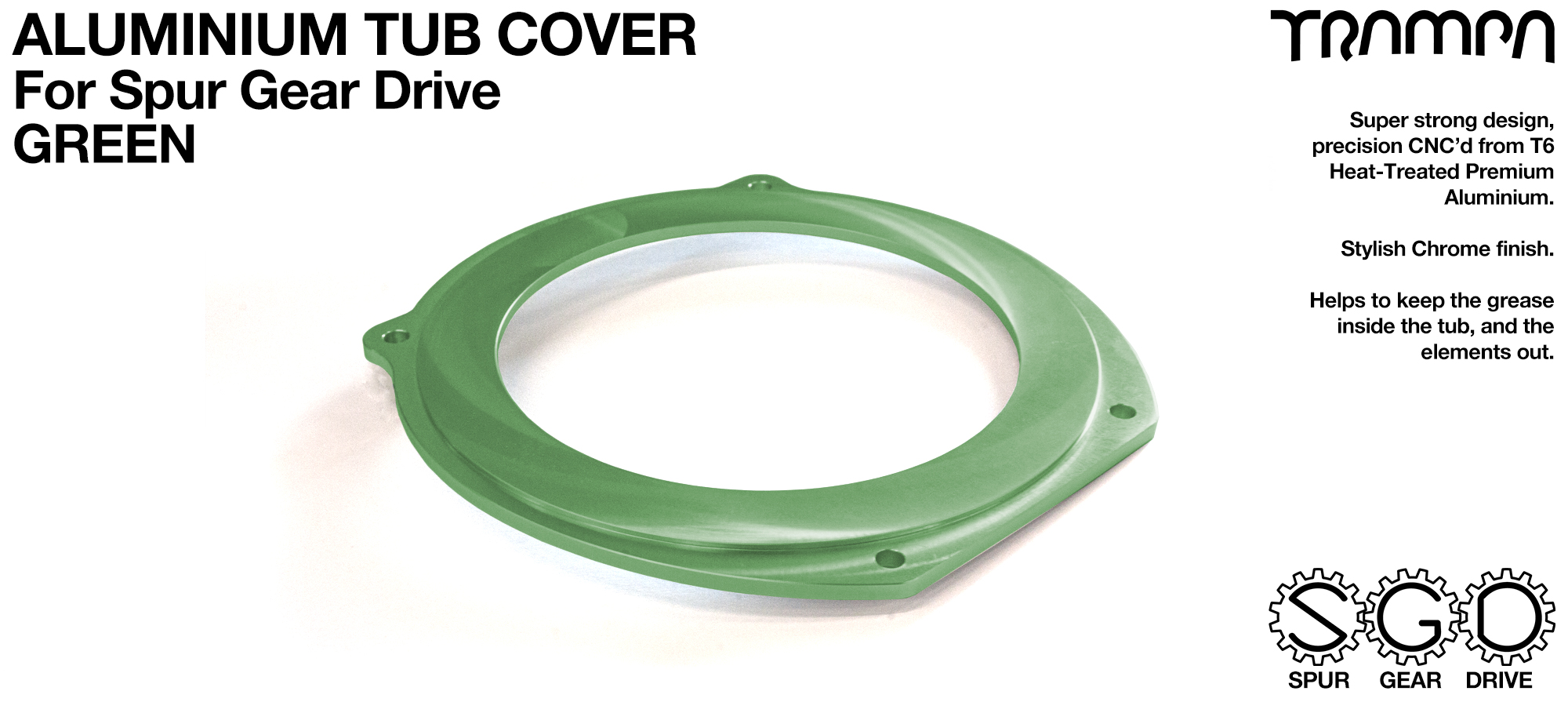 TRAMPA SPUR Gear Drive T6 Aluminium Tub Cover - GREEN