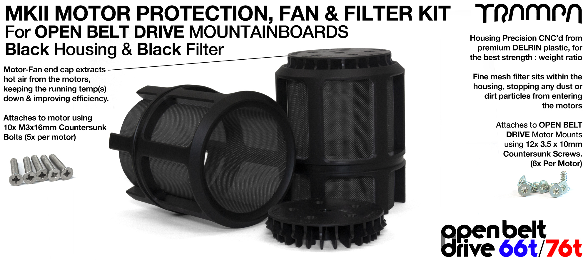 FULL CAGE Motor protection SUPER STRONG DELRIN Plastic includes Fan & BLACKE Filter - TWIN