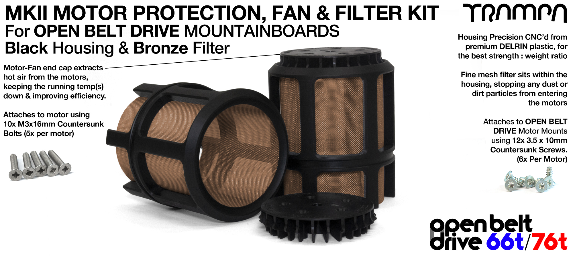 FULL CAGE Motor protection SUPER STRONG DELRIN Plastic includes Fan & BRONZE Filter - TWIN
