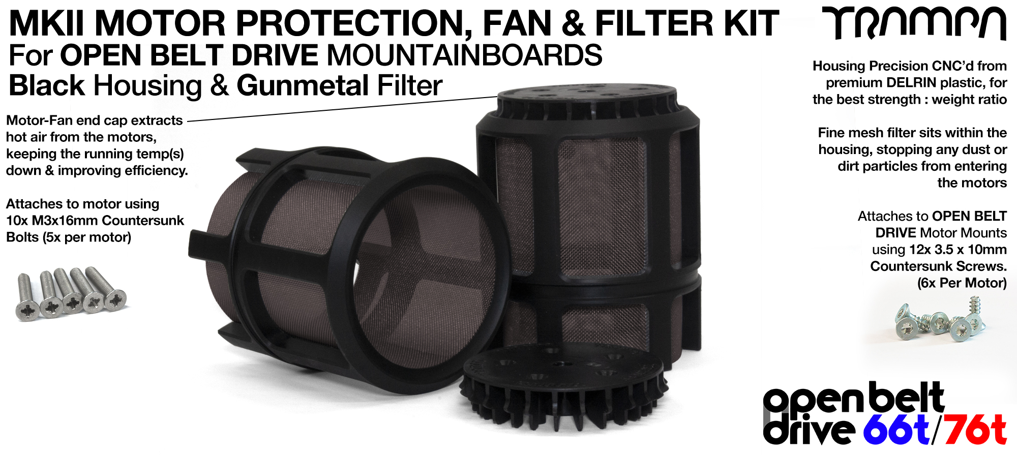 FULL CAGE Motor protection SUPER STRONG DELRIN Plastic includes Fan & GUNMETAL Filter - TWIN