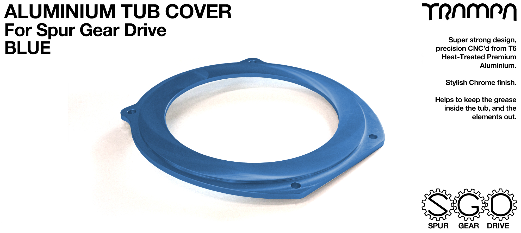 TRAMPA SPUR Gear Drive T6 Aluminium Tub Cover - BLUE