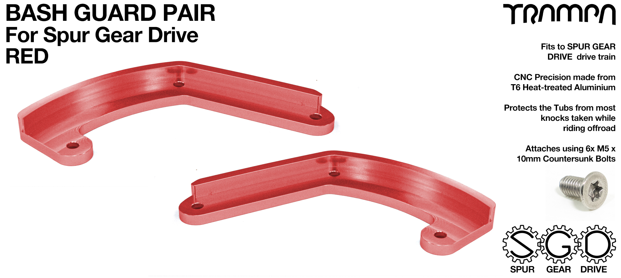 MkII Spur Gear Drive Bash Guards PAIR - RED