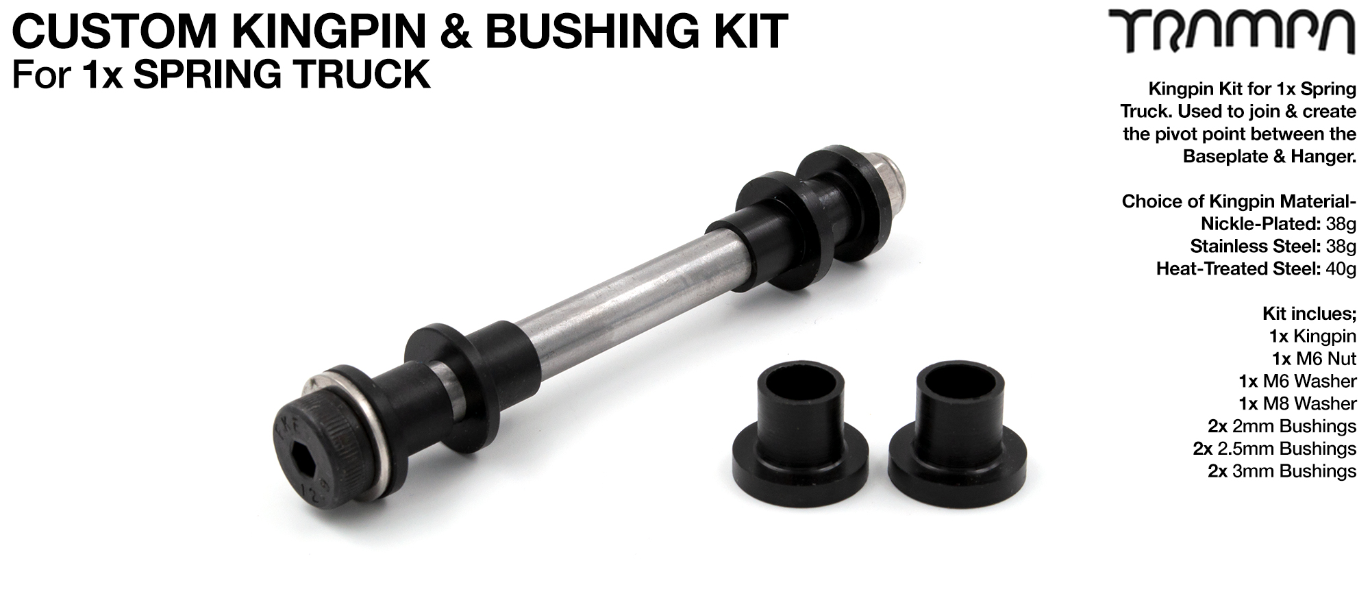 CUSTOM 8mm Kingpin kit for Spring style Trucks x1 