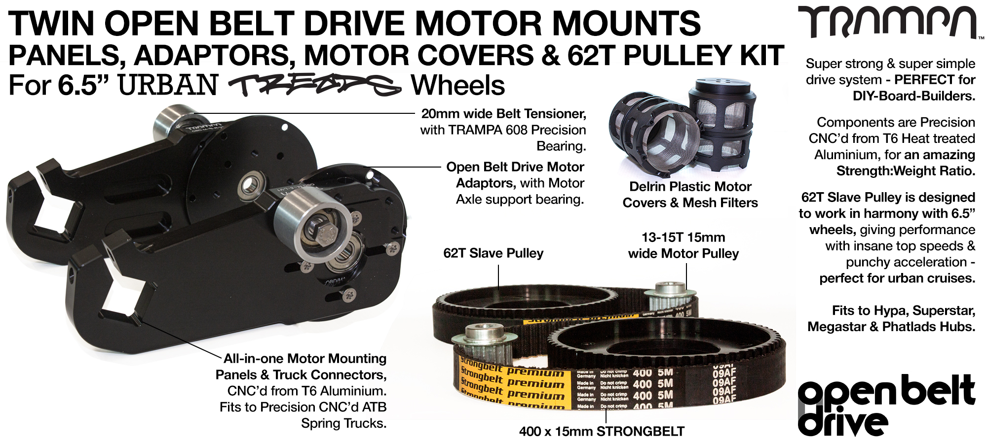 66T OBD Motor Mount with 62T Pulley kit & Motor Filters - TWIN
