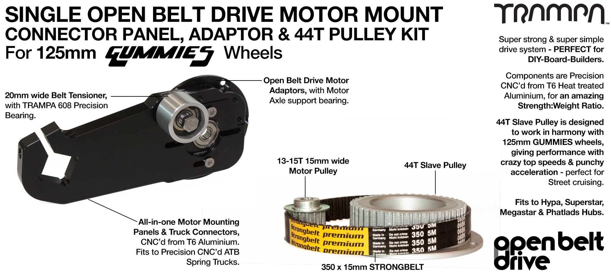 66T OBD Motor Mount & 44 tooth Pulley for GUMMY Wheels - SINGLE