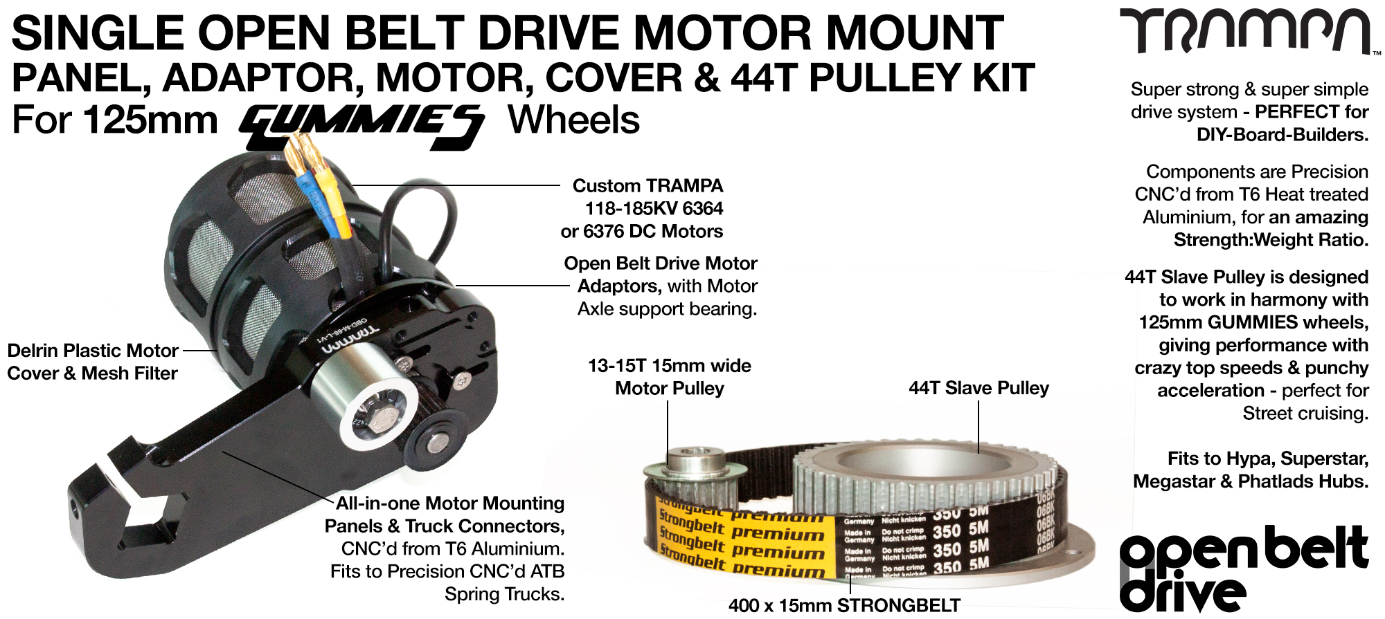 66T OBD Motor Mount with 44T Pulley kit, Motor & Filters  - SINGLE