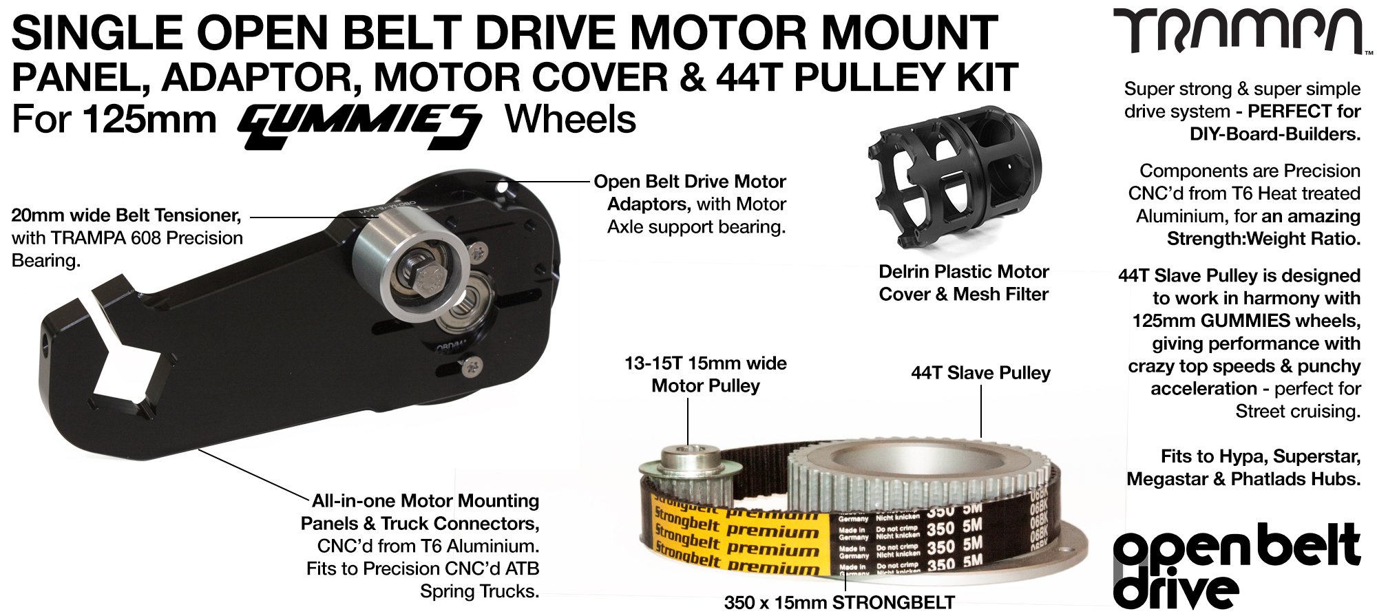 66T OBD Motor Mount with 44T Pulley kit & Motor Filters - SINGLE