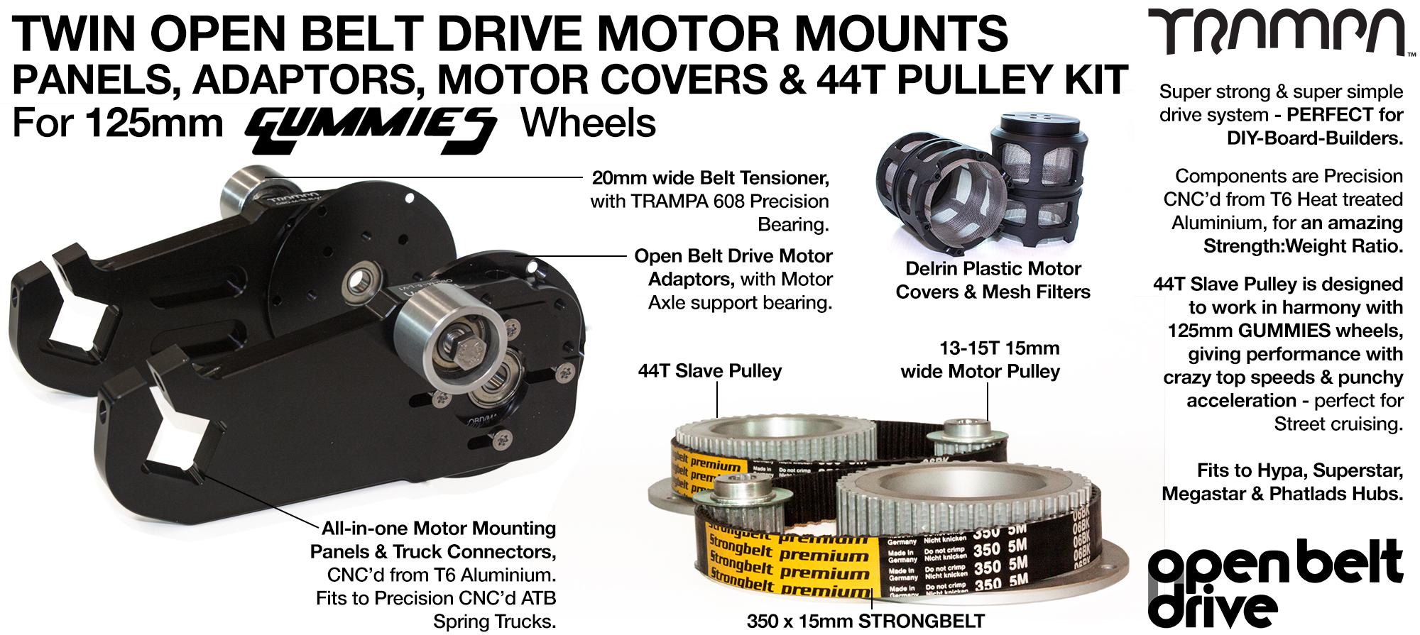 66T OBD Motor Mount with 44T Pulley kit & Motor Filters - TWIN