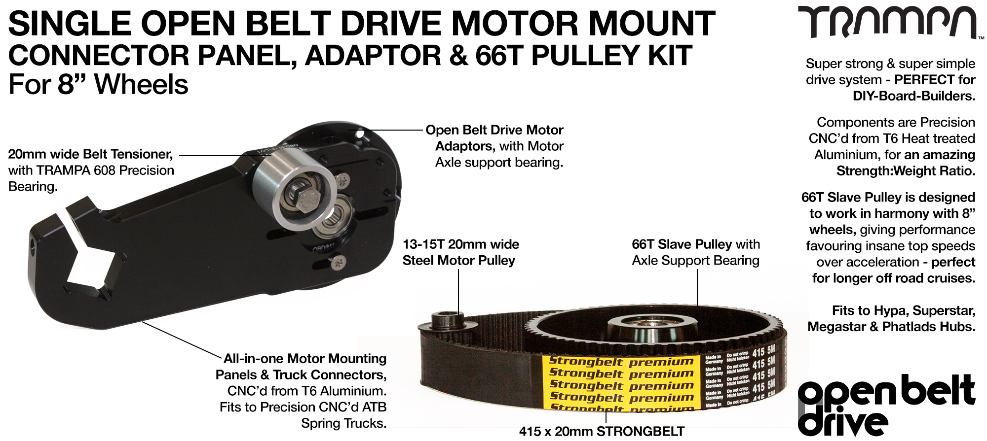 66T OBD Motor Mount & 66 tooth Pulley for 8 Inch Wheel - SINGLE