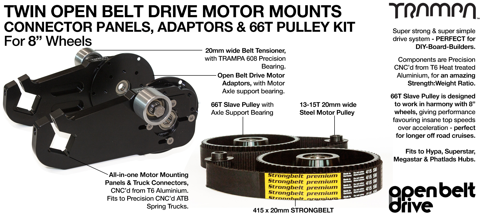 66T OBD Motor Mount & 66 tooth Pulley for 8 Inch Wheel - TWIN