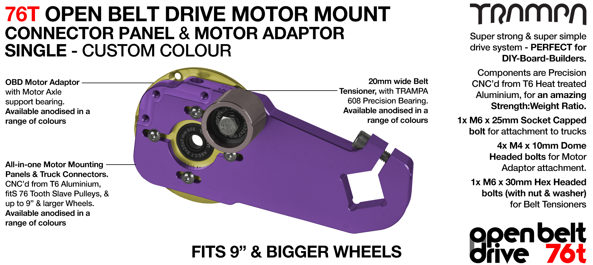 76T Open Belt Drive Motor Mount & Motor Adaptor - SINGLE