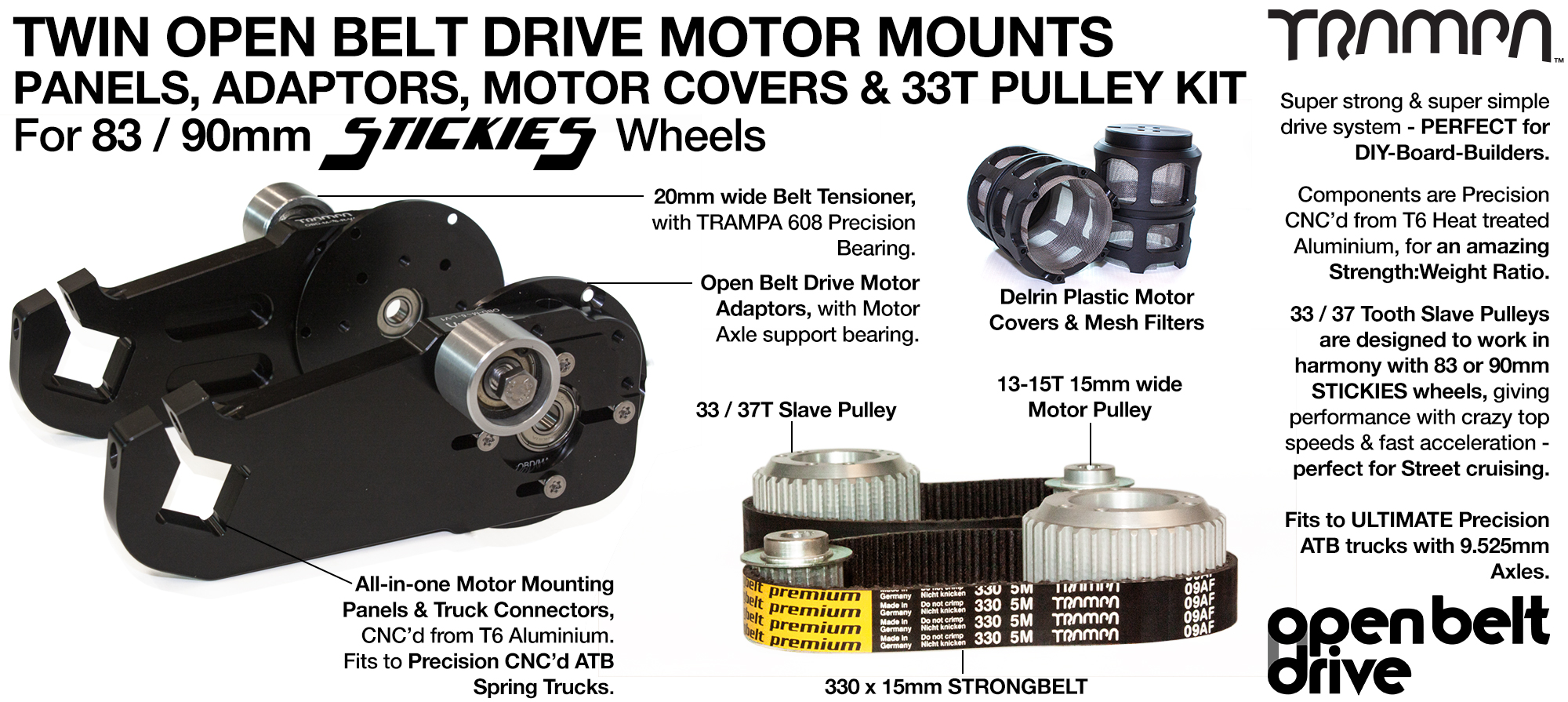 66T OBD Motor Mount with 33 / 37T Pulley kit & Motor Filters - TWIN