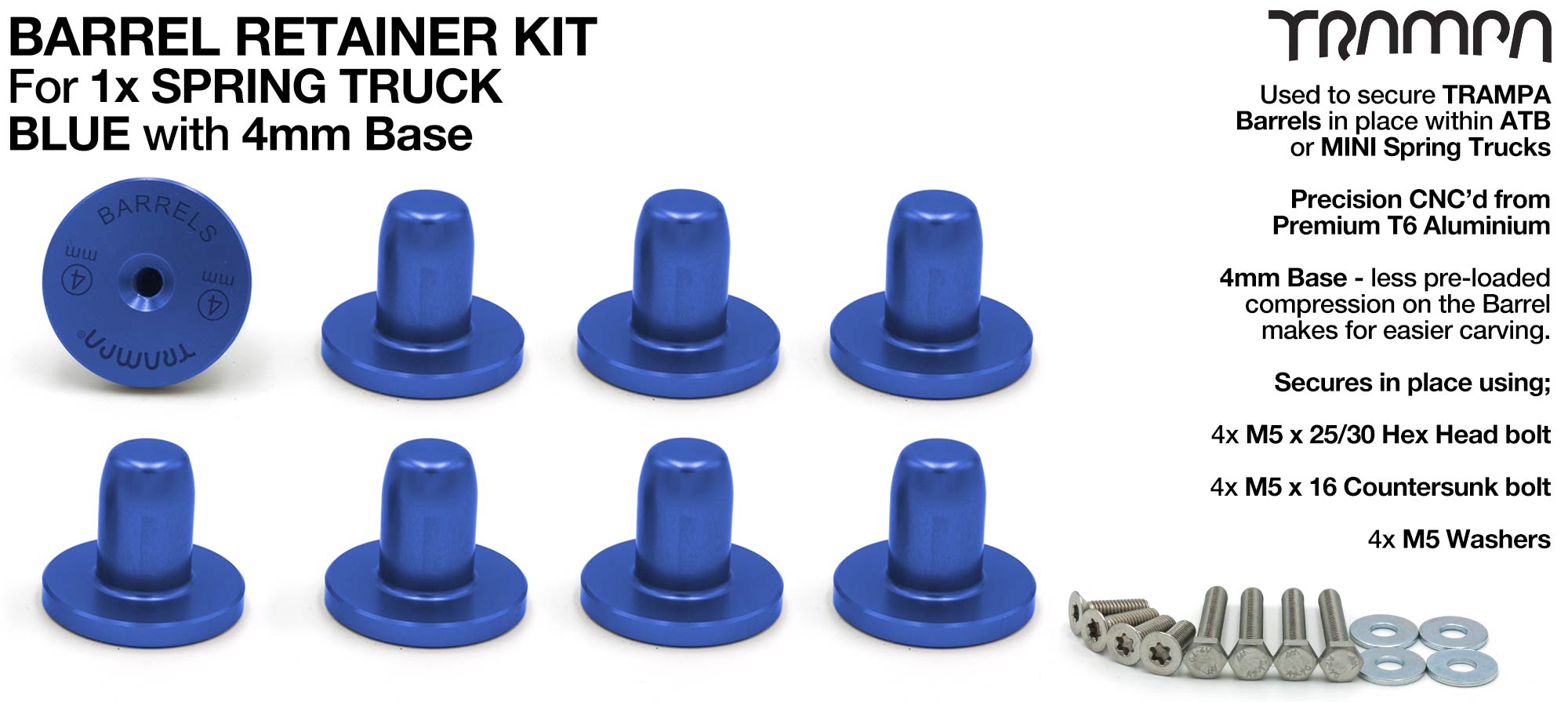 BLUE Barrel Retainers x8 with 4mm Base