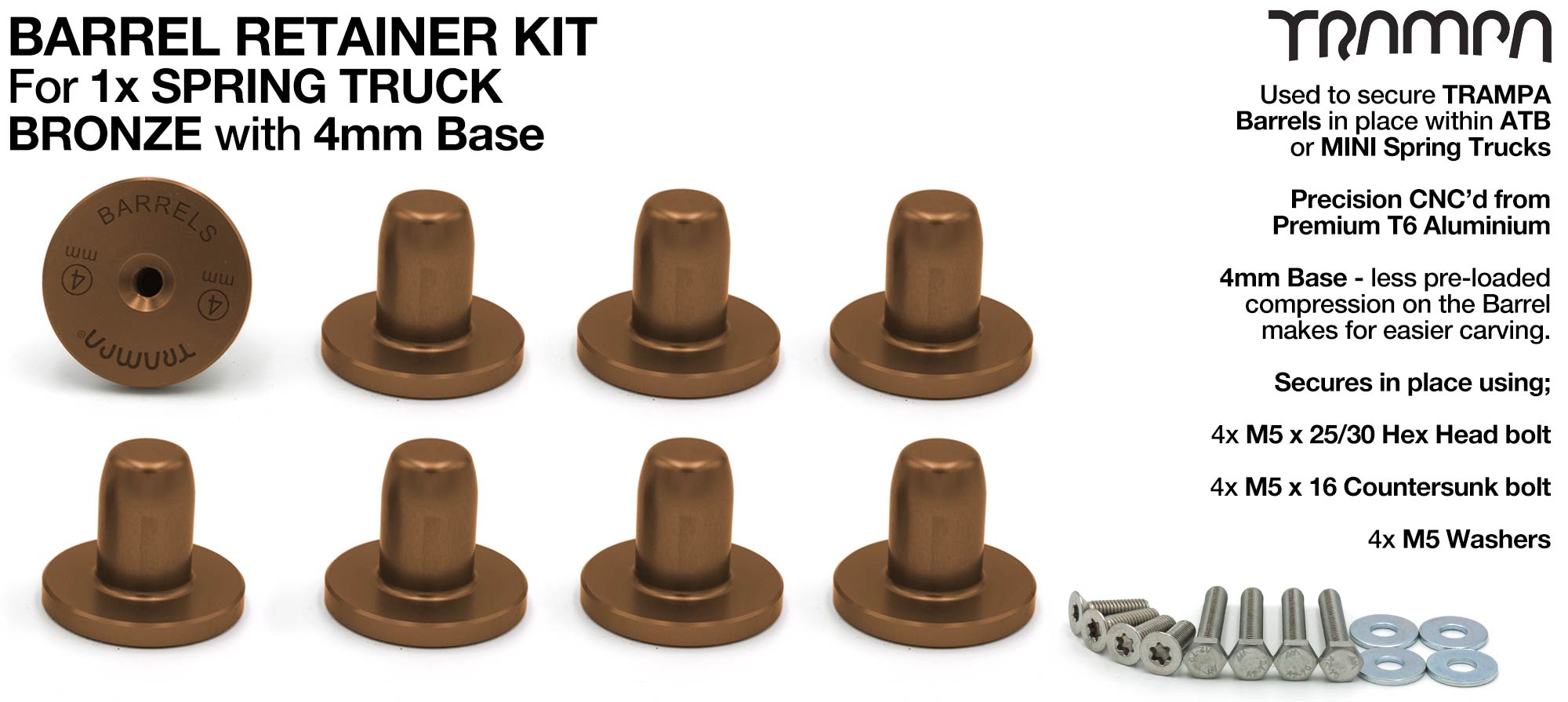 BRONZE Barrel Retainers x8 with 4mm Base 