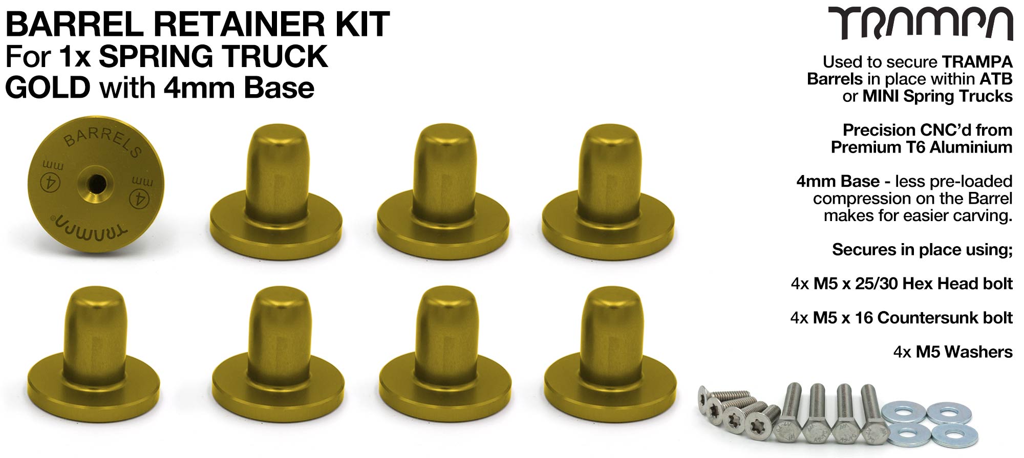 GOLD Barrel Retainers x8 with 4mm Base 