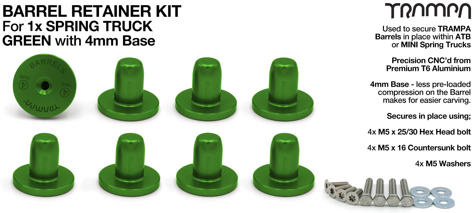 GREEN Barrel Retainers x8 with 4mm Base