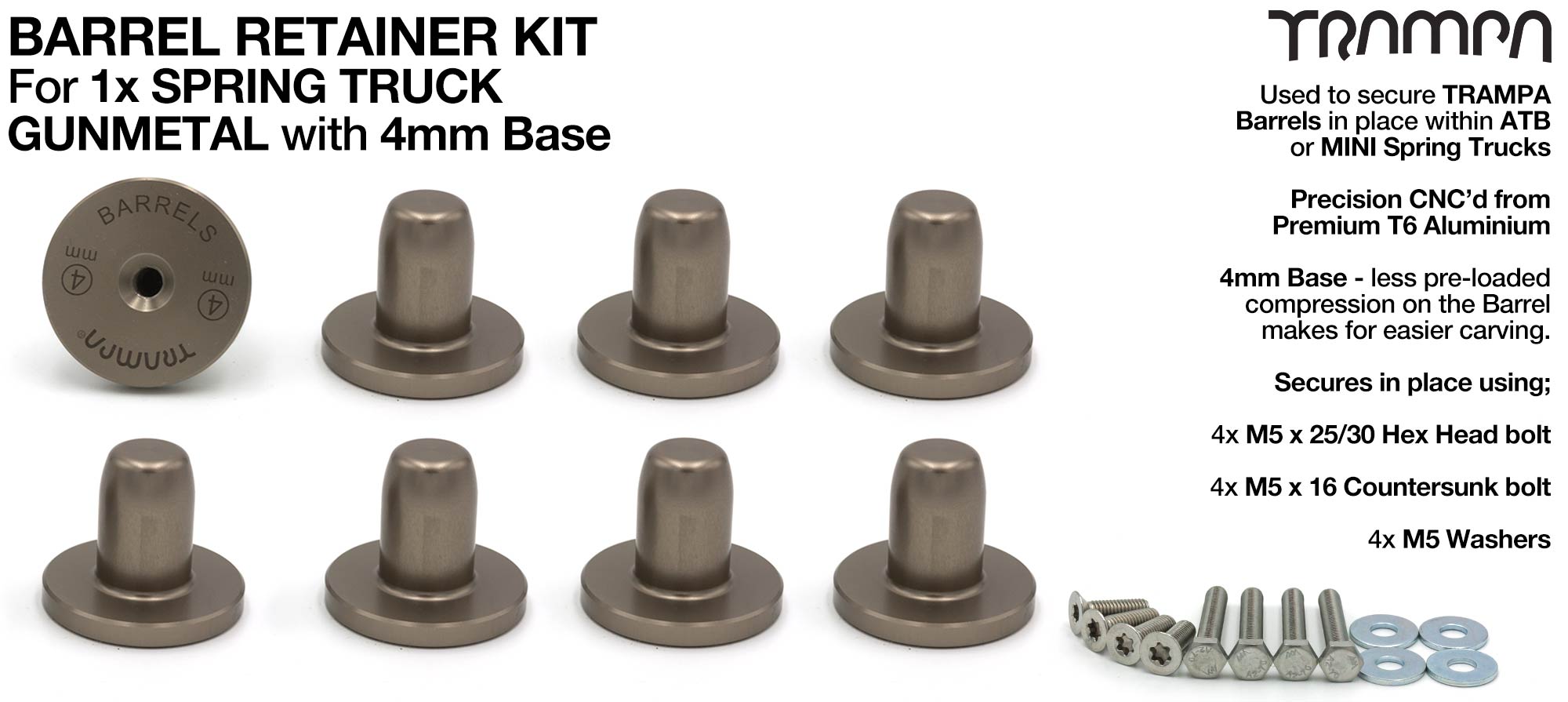 GUNMETAL Barrel Retainers x8 with 4mm Base