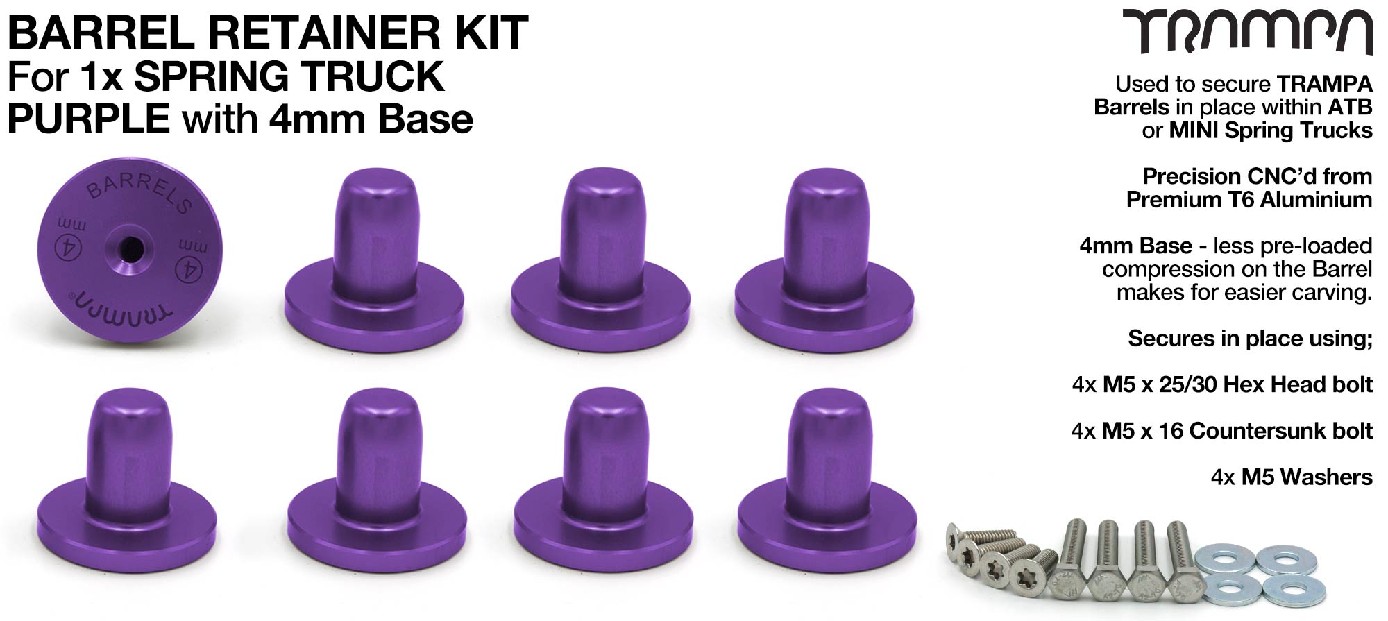 PURPLE Barrel Retainers x8 with 4mm Base