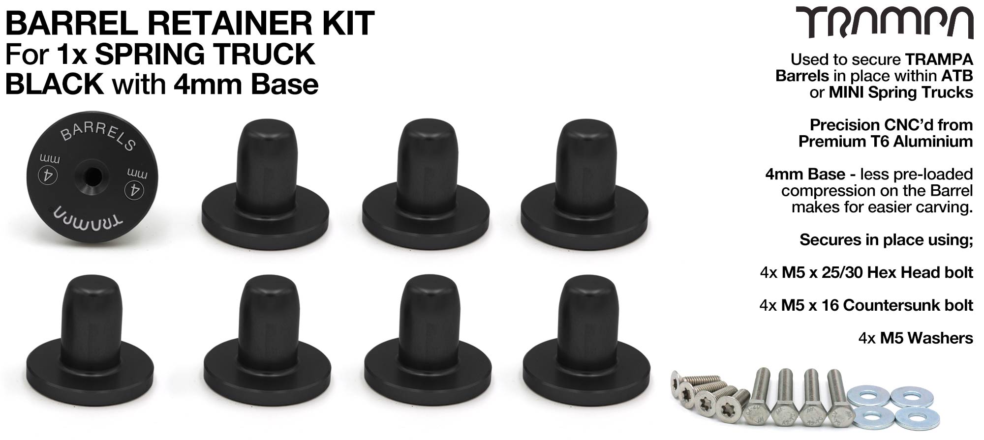 BLACK Barrel RETAINERS x8 with 4mm Base