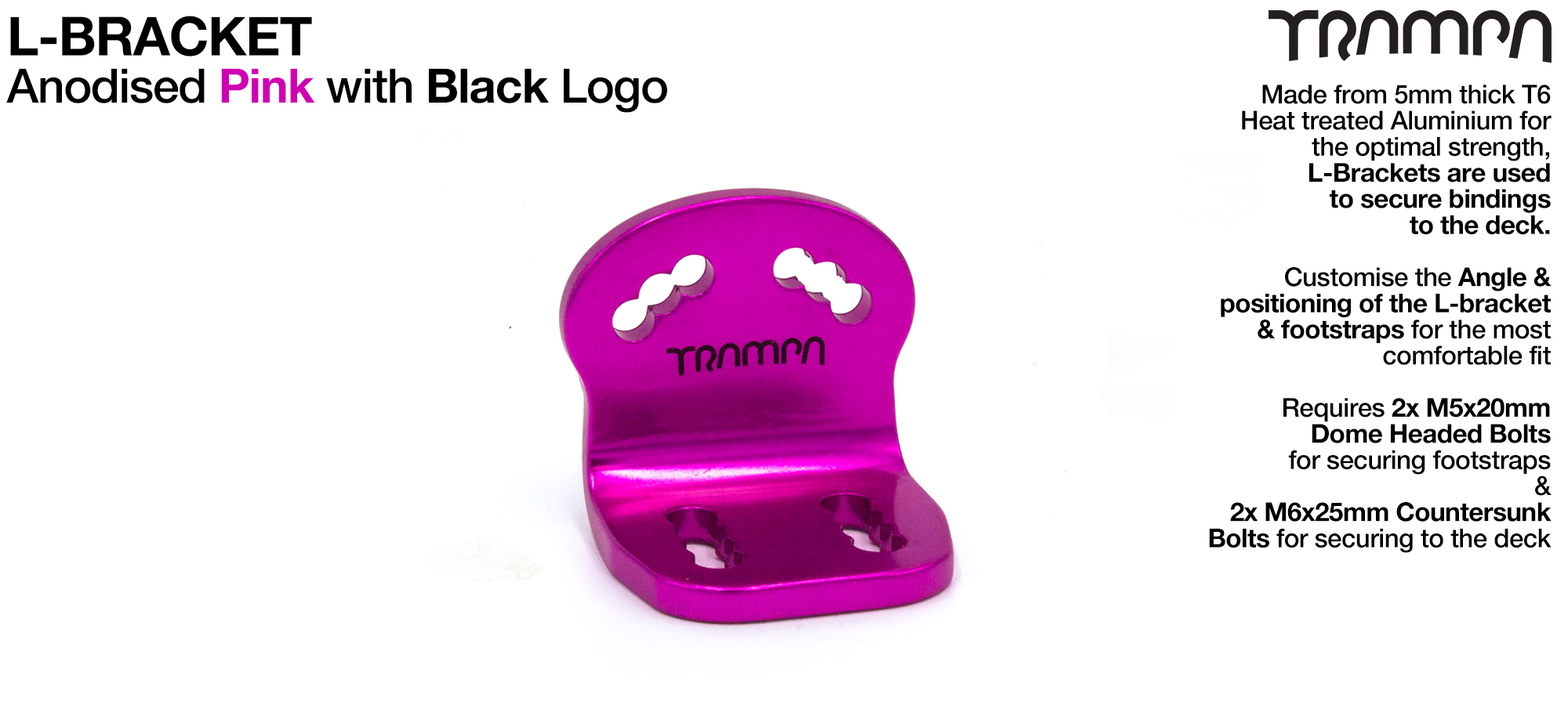 L Bracket - Anodised PINK with BLACK logo