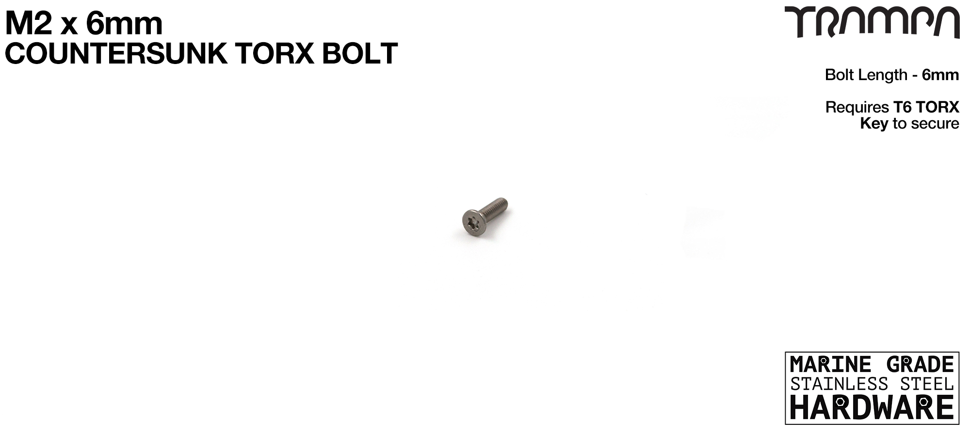 M2 x 6mm TORX Countersunk Bolt - Marine Grade Stainless steel with TORX Fitting