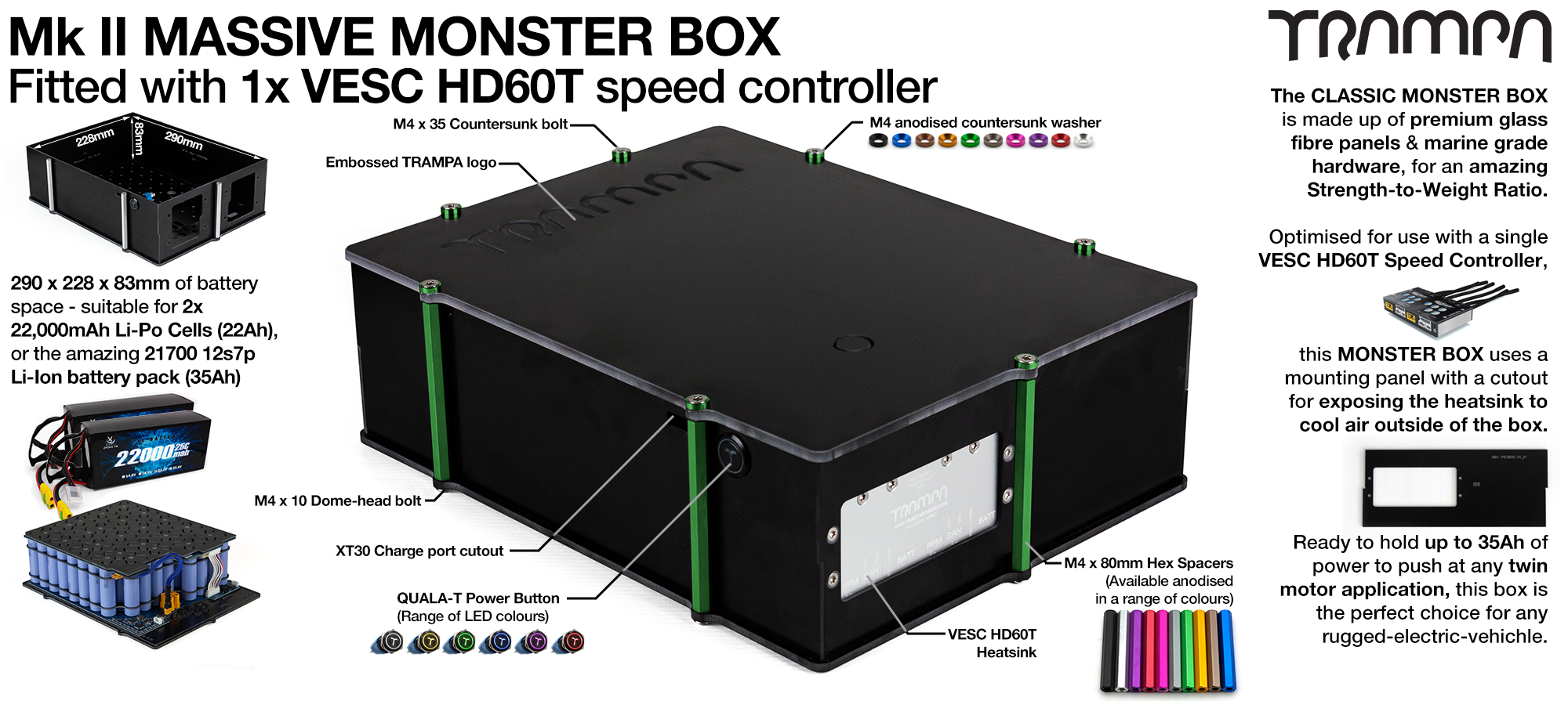 21700 2WD Mk II MASSIVE MONSTER Box with 1x VESC HD-60Twin Fitted 