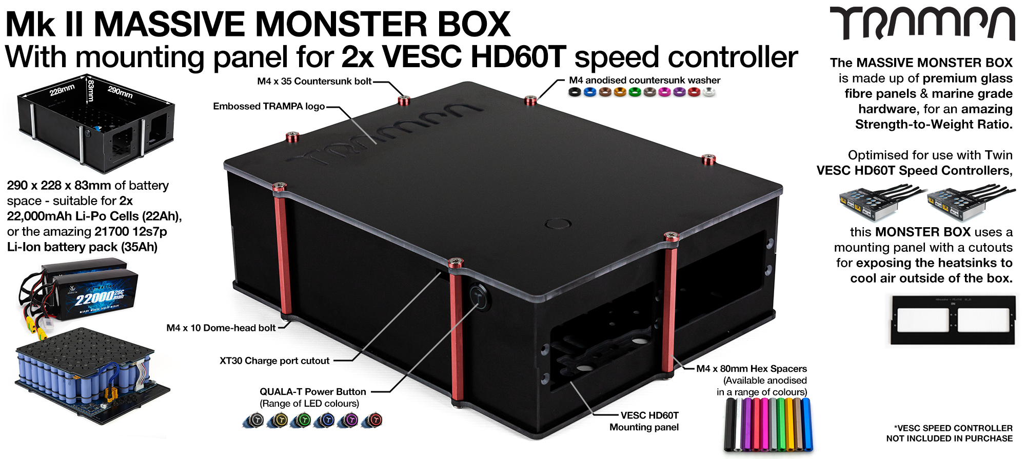 4WD MASSIVE MONSTER Box with 2x VESC HD-60Twin Mounting Panel