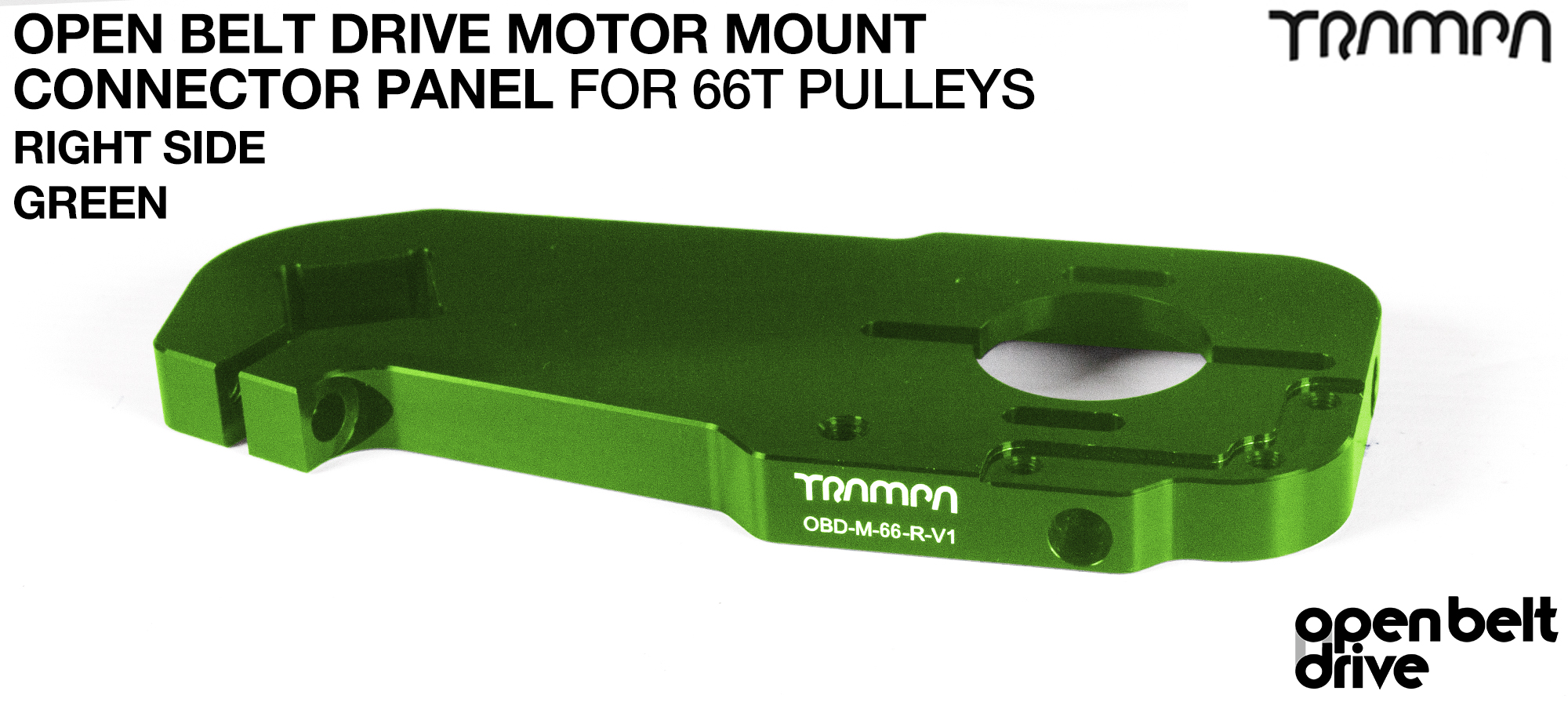 OBD Open Belt Drive Motor Mount Connector Panel for 66 tooth Pulleys - GOOFY - GREEN