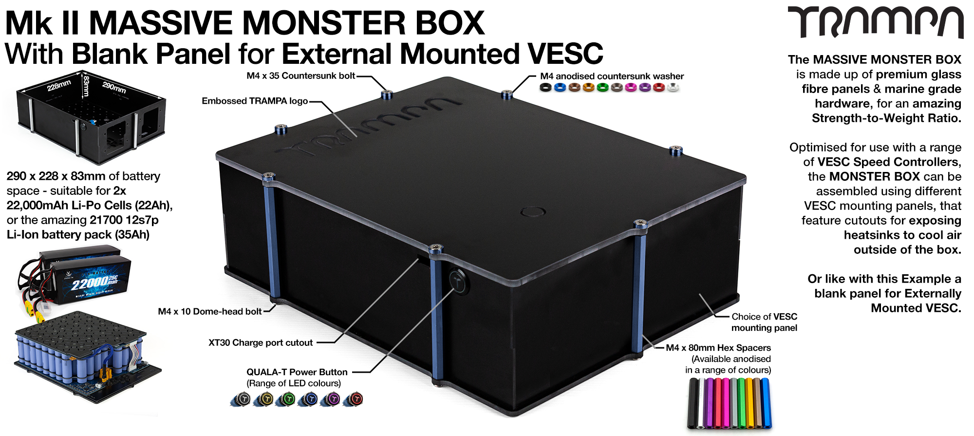 2WD MASSIVE MONSTER Box with NO VESC Mounting Panel 