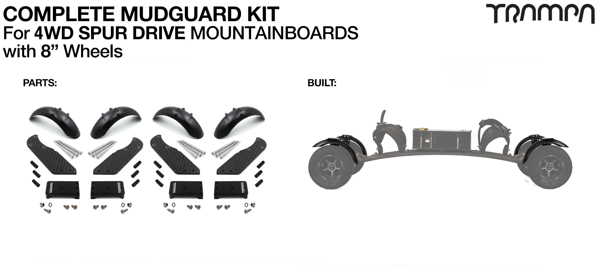 Full Mudguard Kit for 4WD SPUR GEAR DRIVE Mountainboards - 8" Wheels All round 