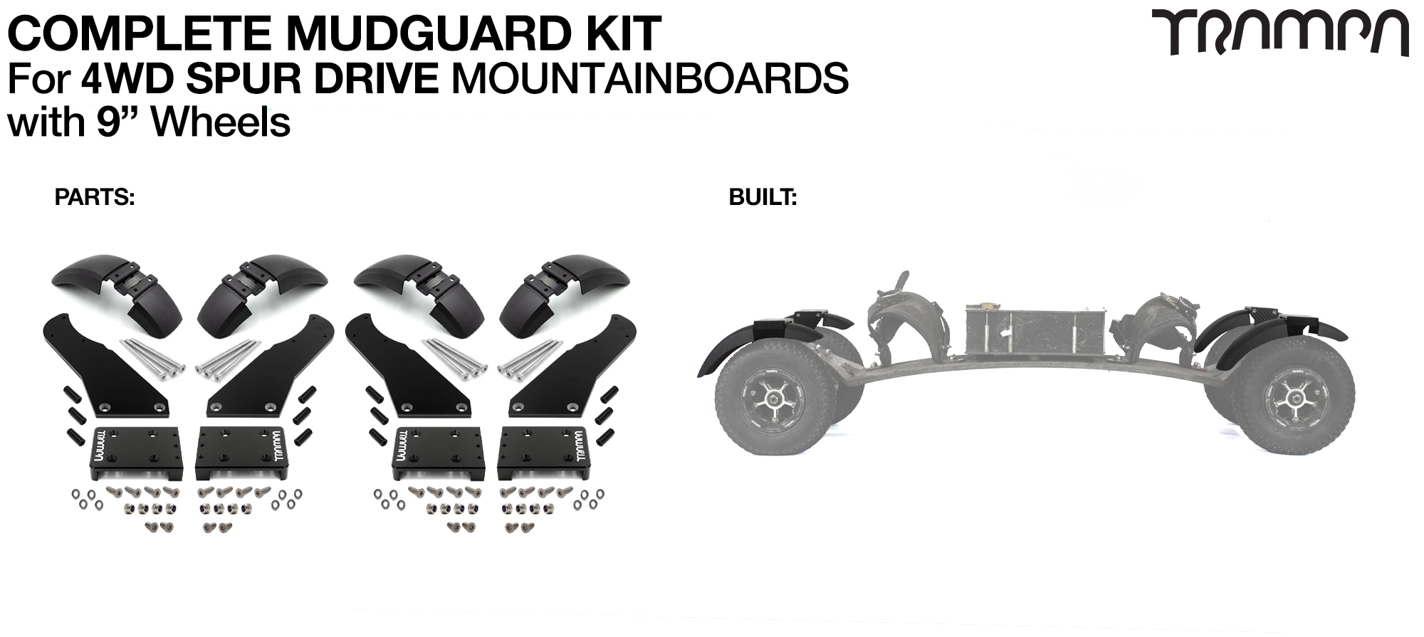 Full Mudguard Kit for 4WD SPUR GEAR DRIVE Mountainboards - 9" Wheels All round 