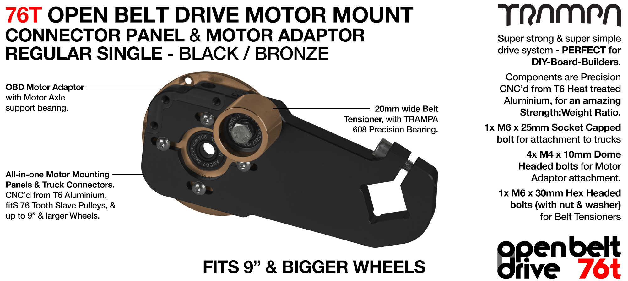 76T Open Belt Drive Motor Mount & Motor Adaptor - SINGLE BRONZE