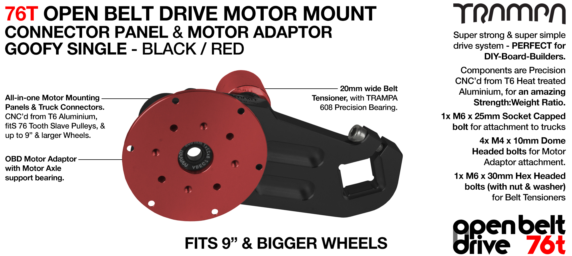 76T Open Belt Drive Motor Mount & Motor Adaptor - SINGLE RED