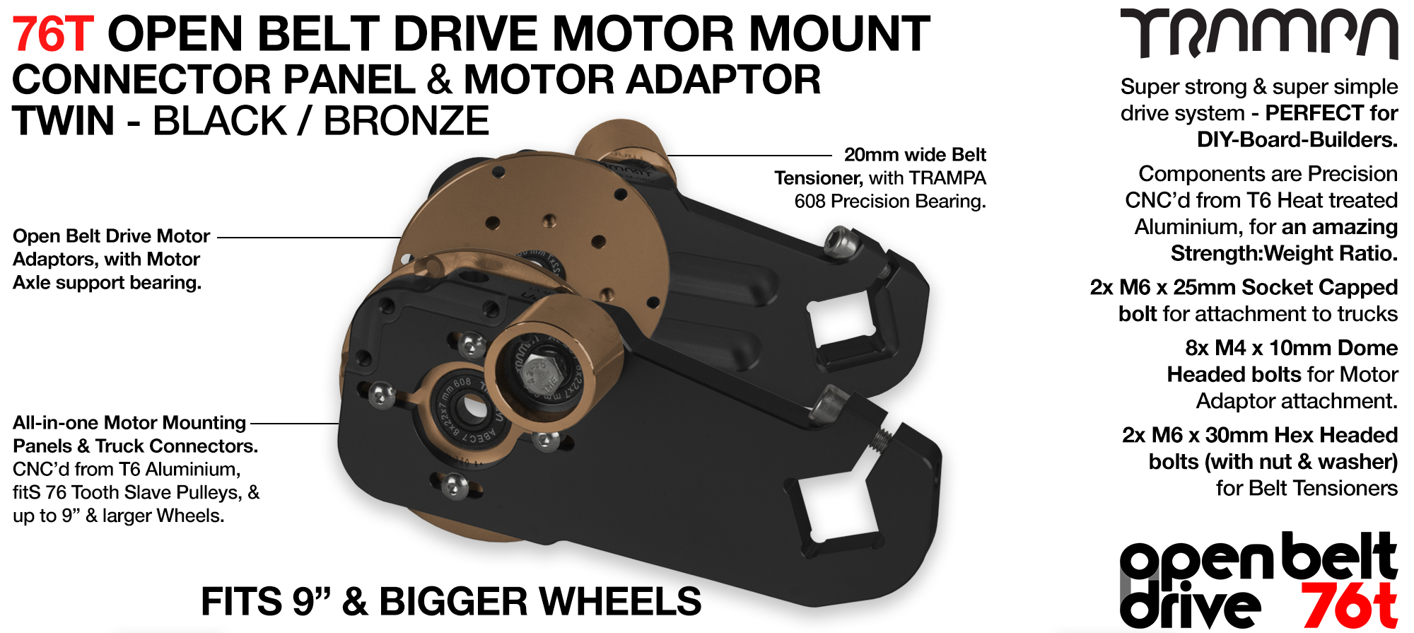 76T Open Belt Drive Motor Mount & Motor Adaptor - TWIN BRONZE