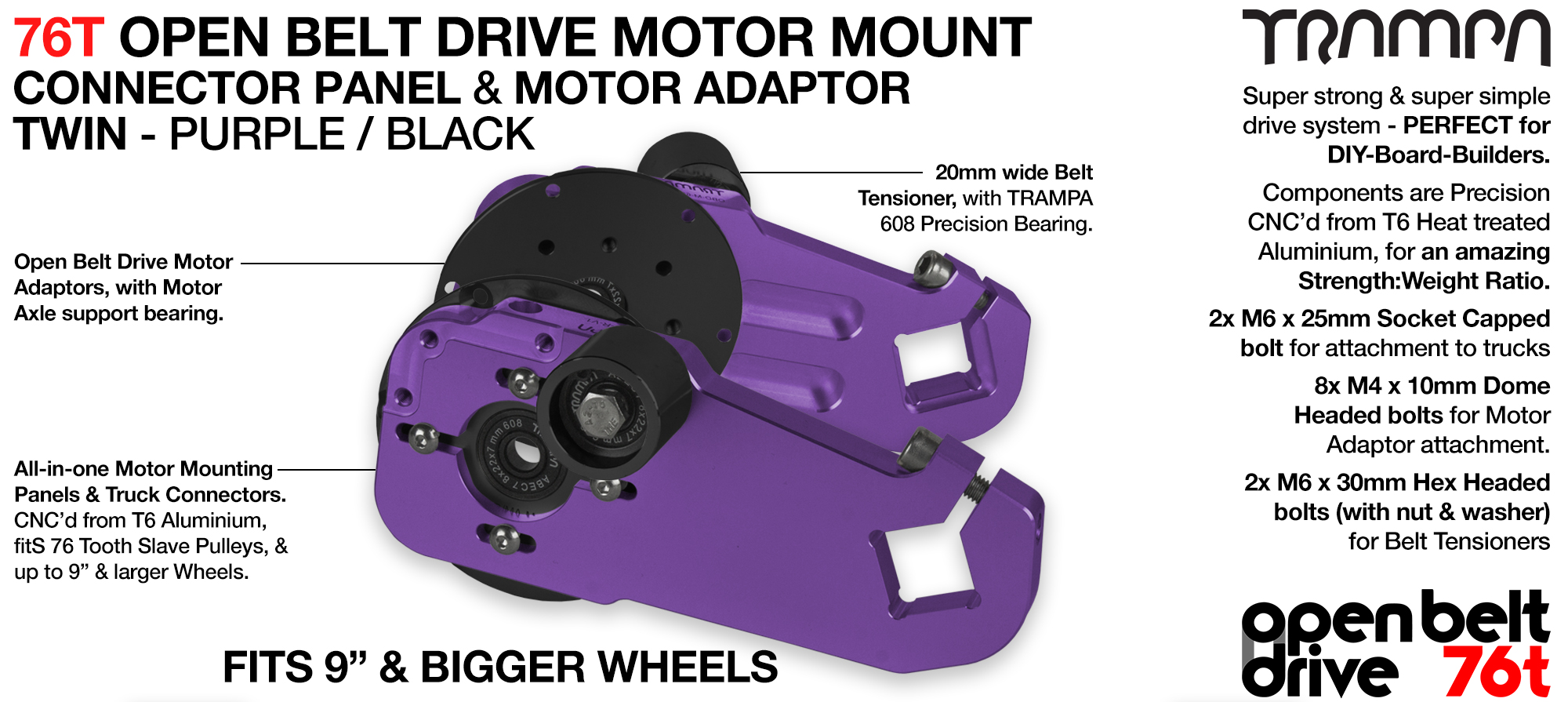 76T Open Belt Drive Motor Mount & Motor Adaptor - TWIN PURPLE