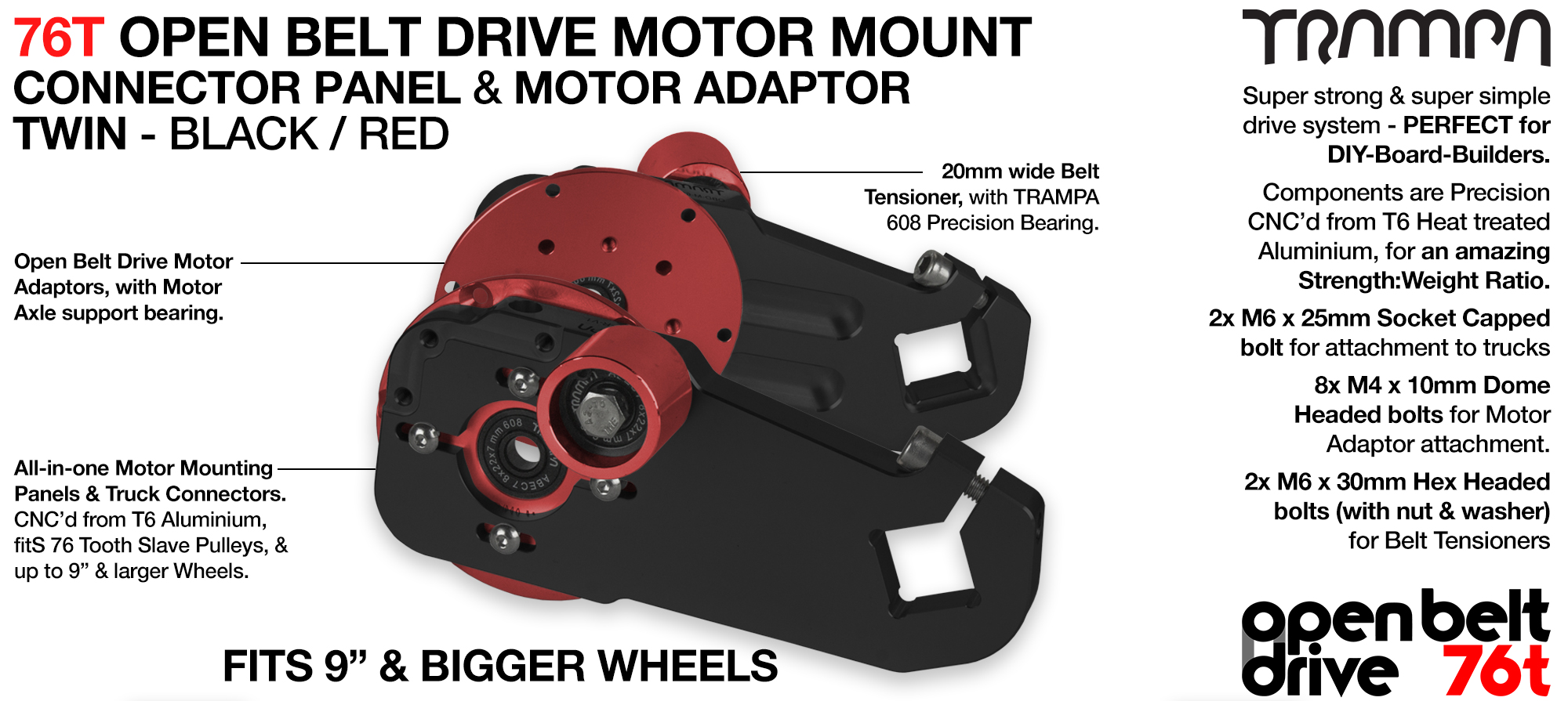 76T Open Belt Drive Motor Mount & Motor Adaptor - TWIN RED