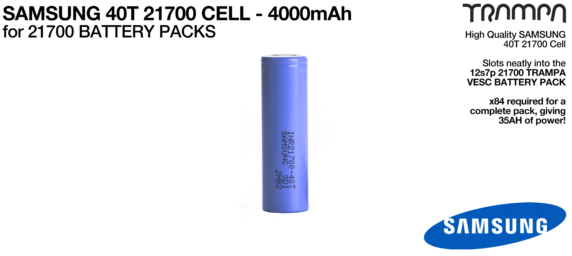 SAMSUNG 40T 21700 Batteries 4000mAh - UK CUSTOMERS ONLY