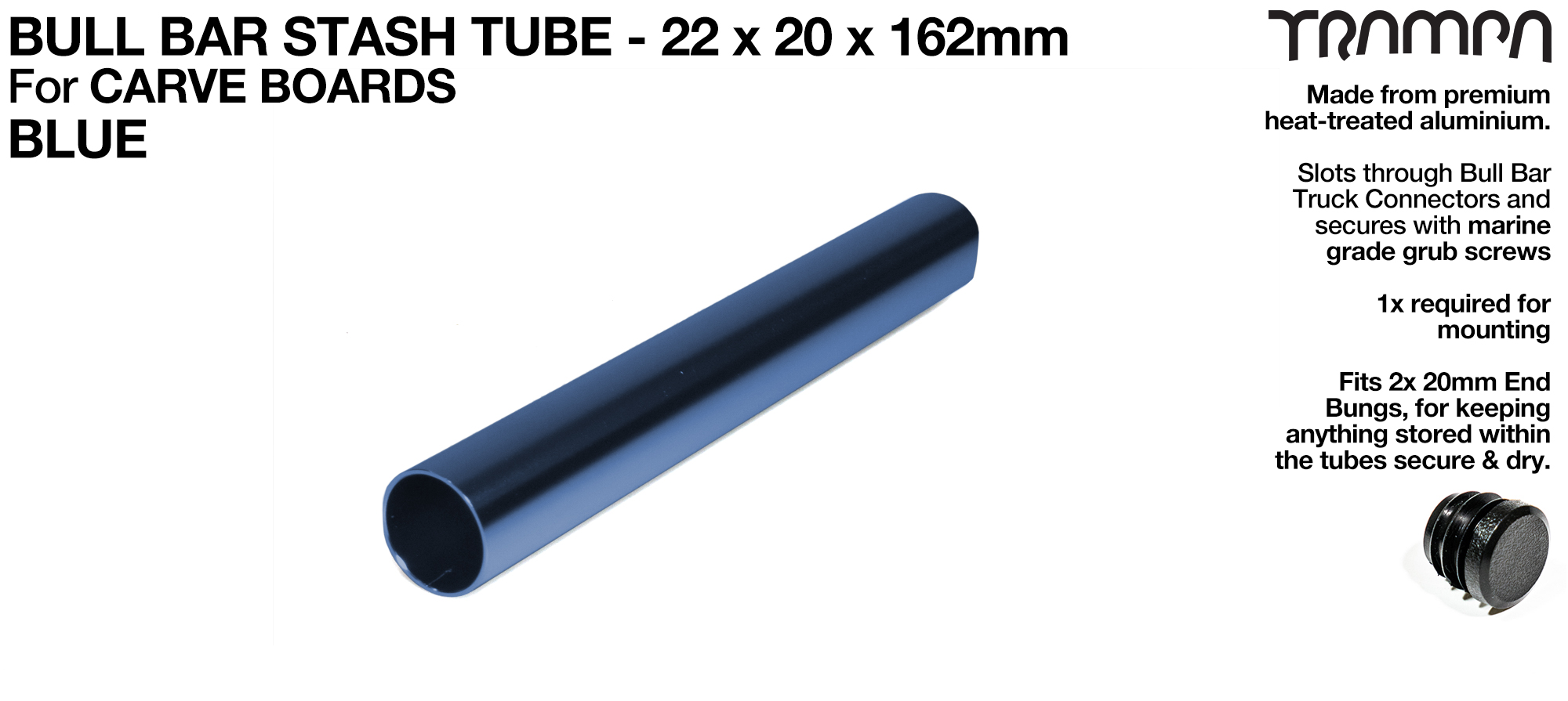 Carve Board Bull Bar Hollow Aluminium Stash Tube - BLUE 22 x 20 x 162 mm 