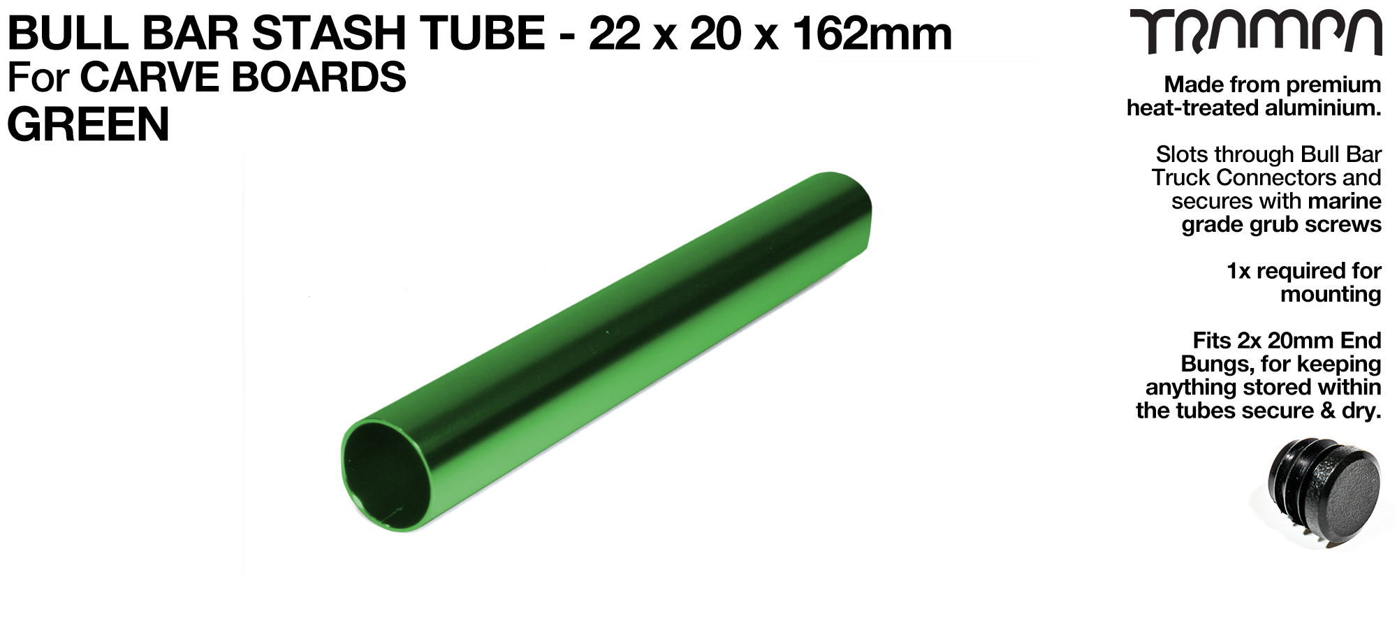 Carve Board Bull Bar Hollow Aluminium Stash Tube - GREEN 22 x 20 x 162 mm 