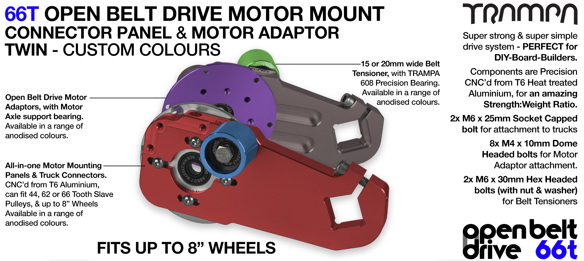 66T OPEN BELT DRIVE Motor Mount & Motor Adaptor - TWIN 