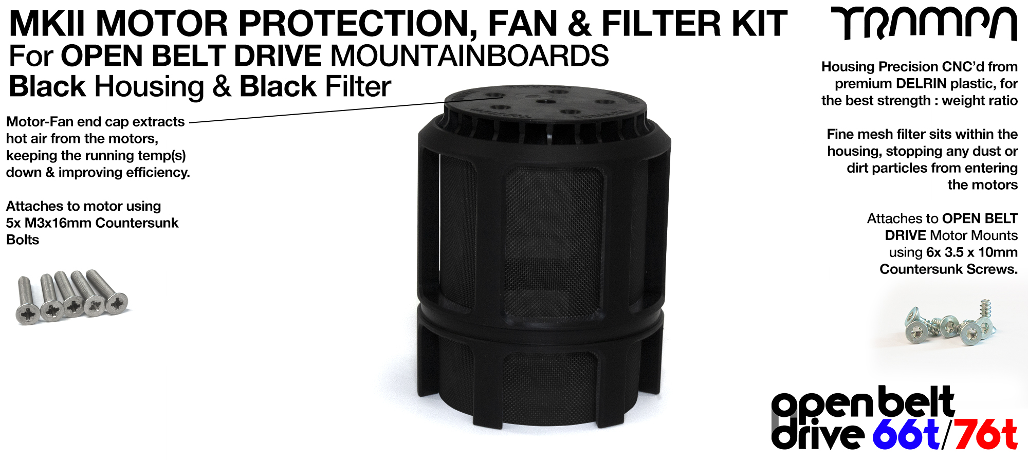 FULL CAGE Motor protection SUPER STRONG DELRIN Plastic includes Fan & BLACK Filter - SINGLE