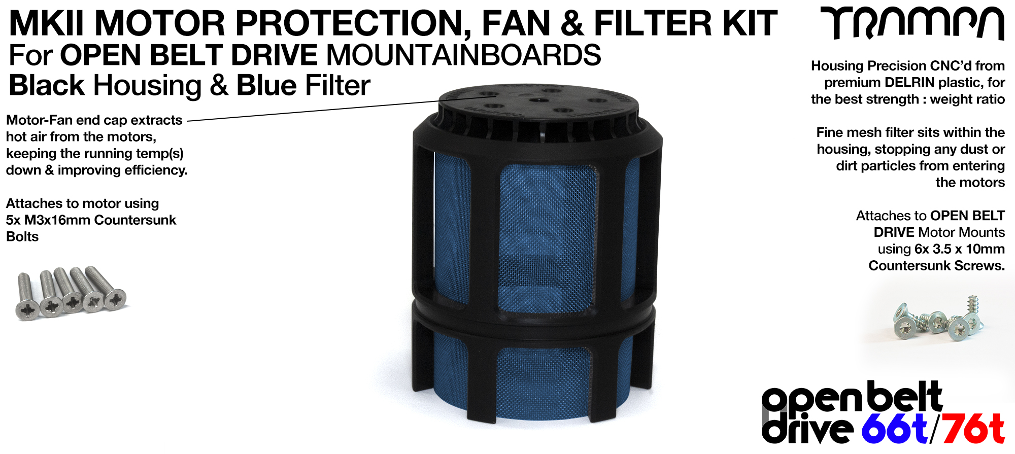 FULL CAGE Motor protection SUPER STRONG DELRIN Plastic includes Fan & BLUE Filter - SINGLE