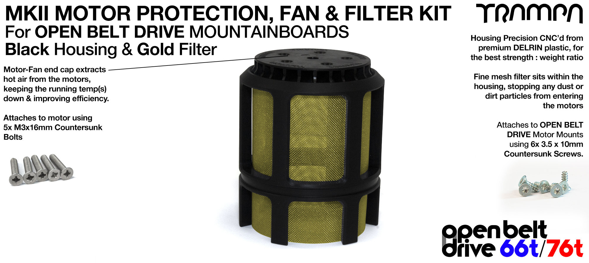 FULL CAGE Motor protection SUPER STRONG DELRIN Plastic includes Fan & GOLD Filter - SINGLE