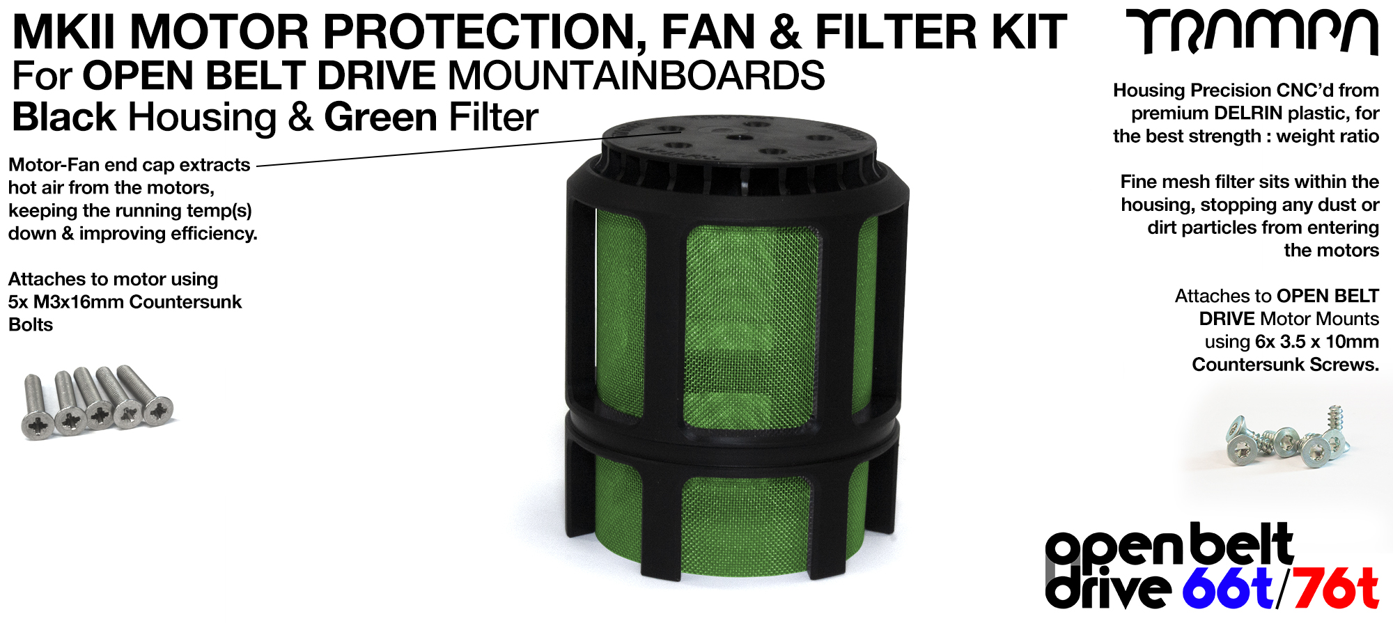 FULL CAGE Motor protection SUPER STRONG DELRIN Plastic includes Fan & GREEN Filter - SINGLE