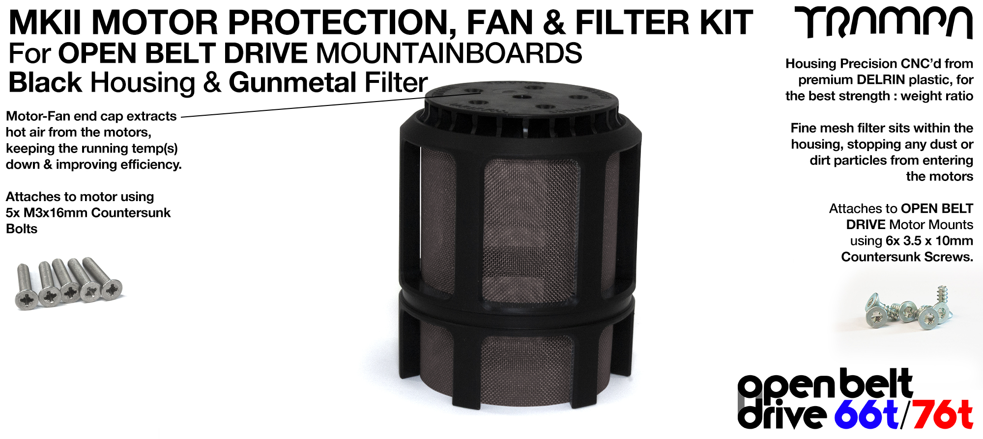 FULL CAGE Motor protection SUPER STRONG DELRIN Plastic includes Fan & GUNMETAL Filter - SINGLE